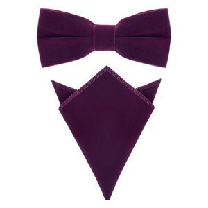Velvet Adjustable Pre-Tied Bow Tie Solid Color Pocket Square Set Purple